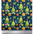thumbnail image 1 of Soimoi Blue Poly Georgette Fabric Gifts & Christmas Tree Print Fabric by the Yard 52 Inch Wide, 1 of 5
