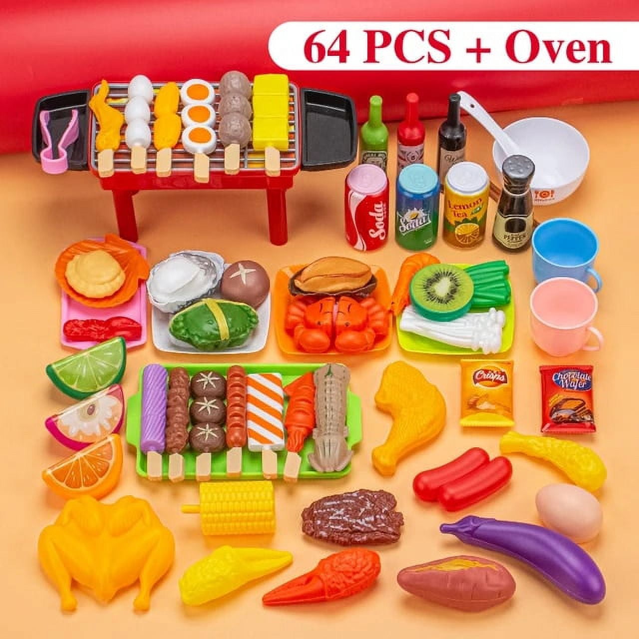 Kids Pretend Play Kitchen Toys Mini Food Toys Simulation Cookware Cooking BBQ Oven Kit Role Play Game Educational Gift Children