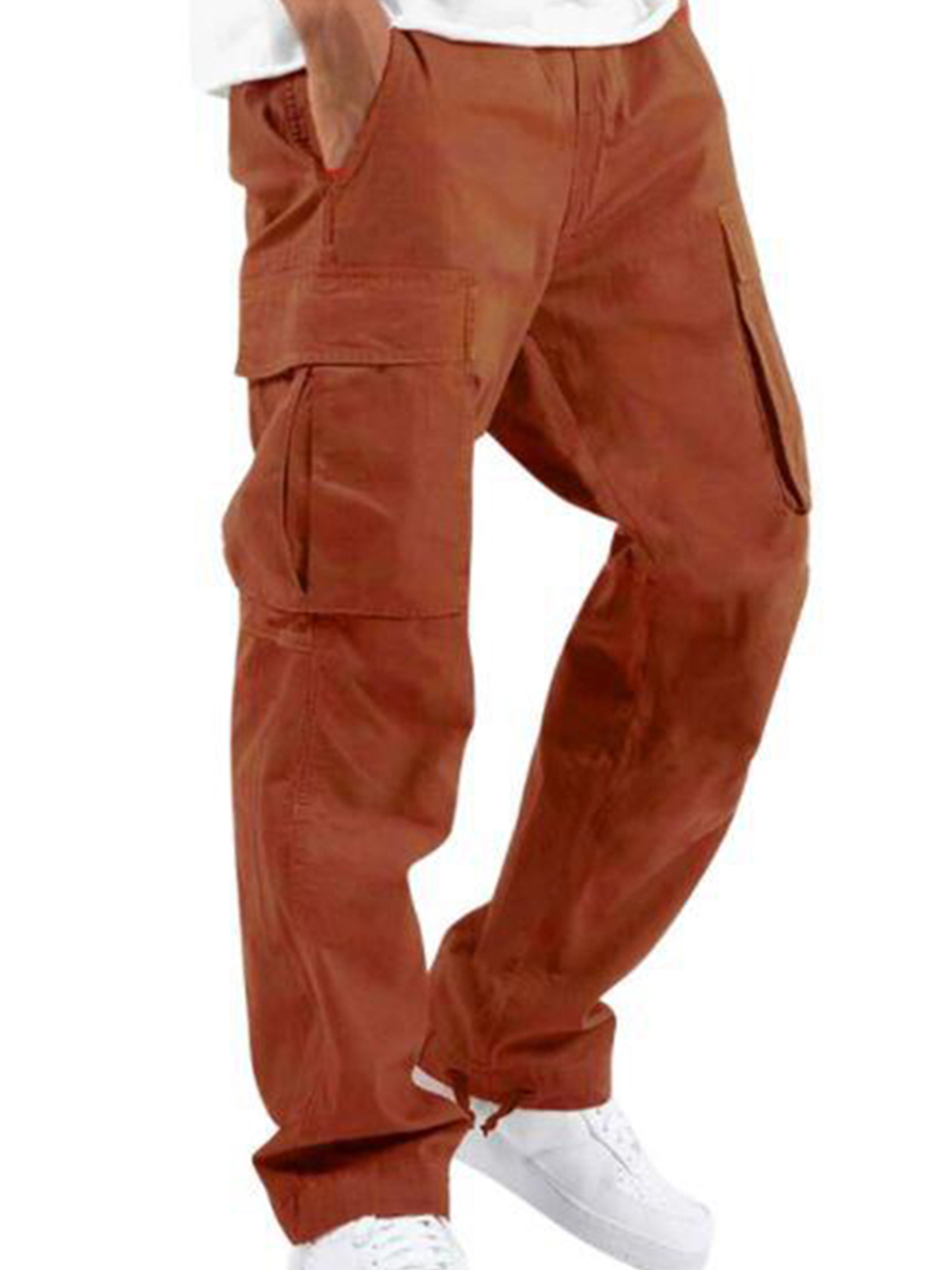 LUXUR Pantalon Cargo de Sport Décontracté pour Homme à Cordon Orange TG