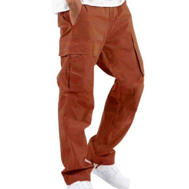 Innerwin Bottoms Elastic Waist Mens Trousers Summer Drawstring Fitted Pants Orange L