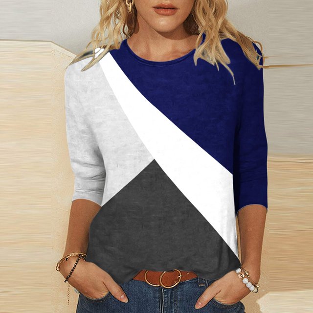 TIMIFIS T-Shirts Décontractés pour Femmes Manches 3/4 à Blocs de Couleur Hauts Mignons Blouses Confortables Automne