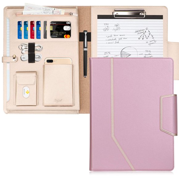 Toplive Étui Portfolio, Dossier de Conférence, Portefeuille d'Affaires avec Pochette pour Documents, Presse-Papiers Format Lettre/a4, Porte-Cartes de Visite, Portfolio pour Femmes et Hommes, Or Rose