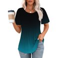 thumbnail image 2 of Plebaso Hauts pour Femmes Été Manches Courtes Col Rond Tunique Chic Ample Mode Blouses à Dégradé de Couleurs, 2 of 7