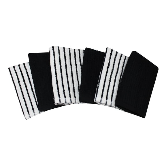 Hometrends Bar Mop Dish Cloth 6 pack, 100% Cotton, Black
