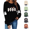 thumbnail image 1 of Meichang Sweatshirts d'Halloween pour Femmes Col Rond Chandails en Molleton Graphique Fantôme Mignon Imprimé Effrayant Manches Longues Vintage Chandail, 1 of 9