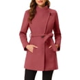 thumbnail image 1 of INSPIRE CHIC Manteau Long Classique pour Femme à Col Montant, Manches Longues, d'Hiver, Ceinturé, m Rouge Melon D\'eau, 1 of 7