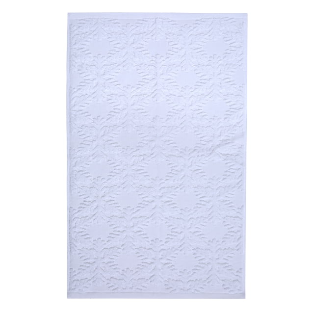 Holiday Time Snowflake Hand Towels, 2-Pack showing a white 100% cotton hand towel with embossed snowflake patterns, measuring 16 in. by 26 in., soft and absorbent for bathroom or kitchen use, ideal for holiday décor or gifting.