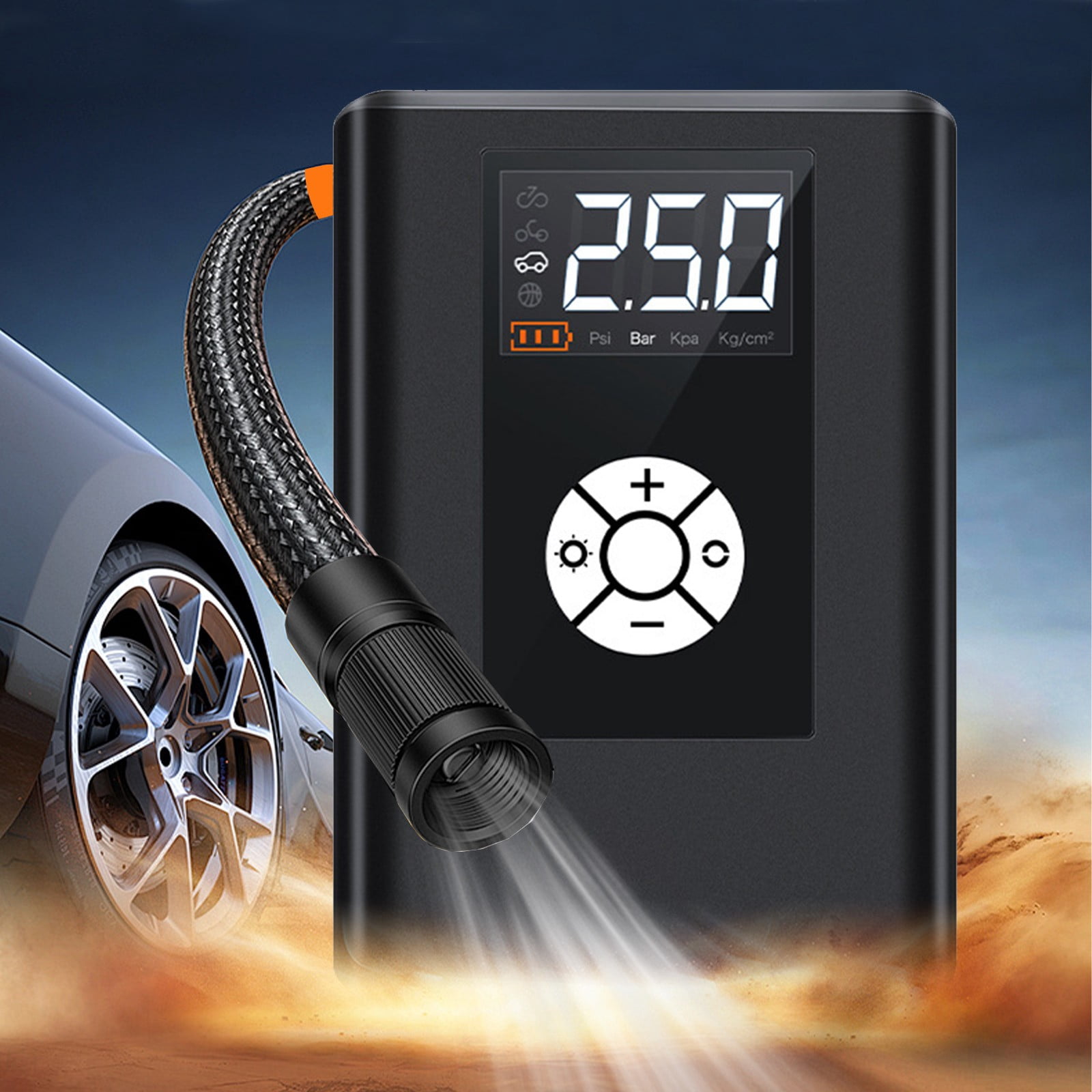 XYAIYT Portable Digital Tire Inflator Pump with Emergency LED Light for Car Bike Motorcycle Quick Automatic Smart Modes Large Display Battery Powered Easy to Carry