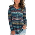 thumbnail image 1 of ziyahi T-shirt Femme Automne Imprimé Col en V Manches Longues Blouse Décontractée, Bleu, 3TG, 1 of 5