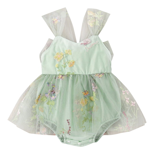 MIASHUI Barboteuse Robe Tutu en Maille Sans Manches à Broderie Florale pour Filles, Vert, 9-12 Mois