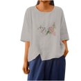 thumbnail image 3 of Sentmoon Blouses et Hauts à Manches 3/4 pour Femmes, Col Rond d'Été, Amples, en Lin, Tuniques Décontractées pour Femmes, pour Visiter la Ville, Blanc, TG, 3 of 9
