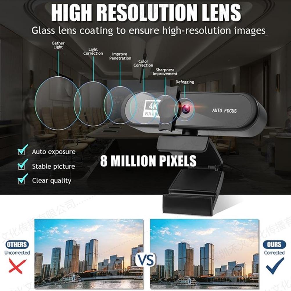 4K High Definition Webcam Autofocus Live Webcam Live Webcam Computer USB Free Drive with Mic Computer Camera