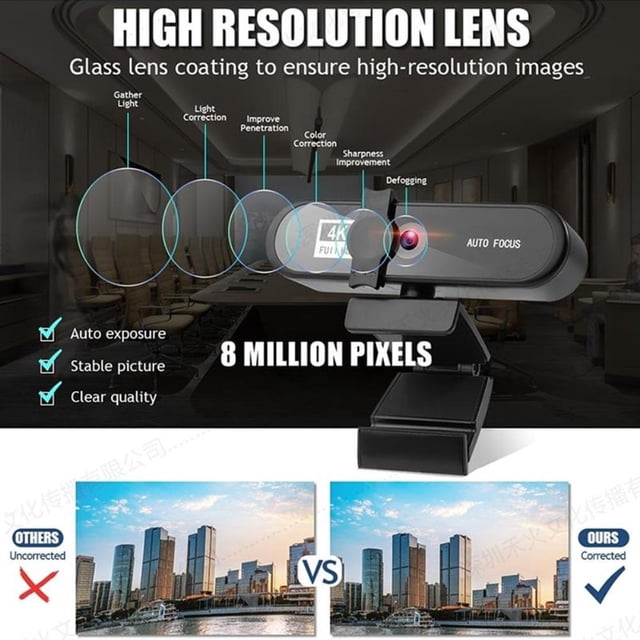 4K High Definition Webcam Autofocus Live Webcam USB Free Computer Camera Drive with Mic Computer Camera