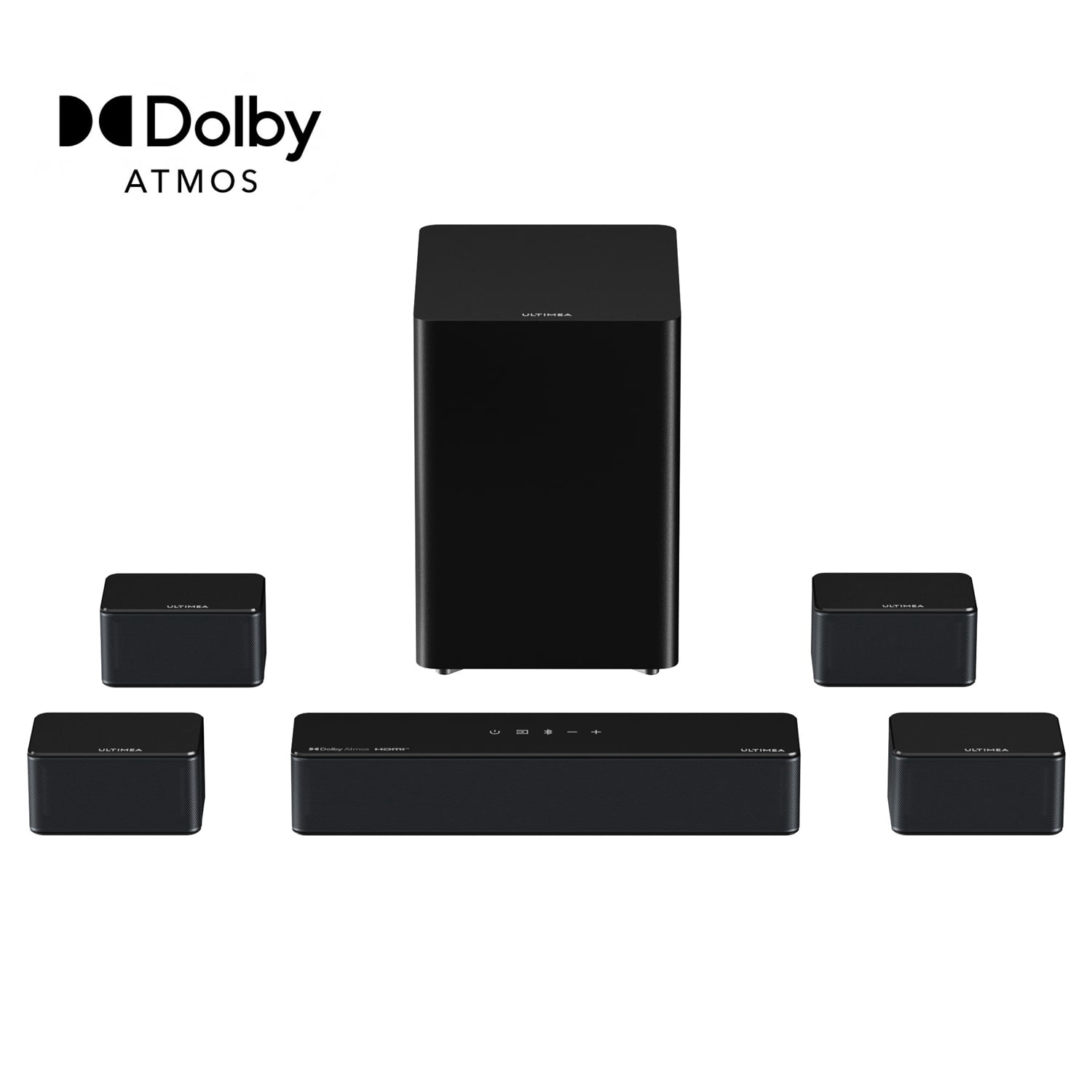 ULTIMEA 7.1Ch Soundbar with Dolby Atmos, APP Control, Surround Sound System for TV, 4 Wired Surround Speakers, Sound Bar for TV with 6.5" Wireless Subwoofer, Soundbar for TV, Poseidon D80