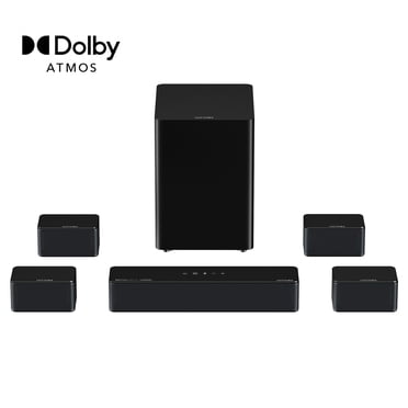ULTIMEA Barre de Son 7.1Ch avec Dolby Atmos, Contrôle par Application, Système de Son Ambiophonique pour Télé, 4 Haut-Parleurs Ambiophoniques Filaires, Barre de Son pour Télé avec Caisson de Basses Sans Fil 6.5 Pouces, Barre de Son pour Télé, Poseidon D80