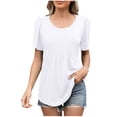 thumbnail image 2 of AherBiu T-Shirts pour Femmes à Col Rond, Coupe Ample, T-Shirts d'Été Chic Décontracté, Plissés, Manches Courtes, T-Shirts Basiques, 2 of 8