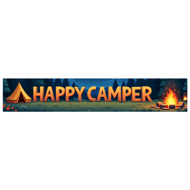 Forest Design Happy Camper Tent Banner Campfire Nature Scene for Outdoor Adventure Camping Event