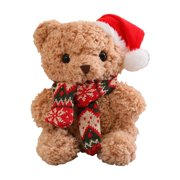 C 9 Inch Festive Teddy Bear Plush Toy Santa Outfit Christmas Party Decor Soft Stuffed Animal For Kids
