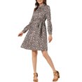 thumbnail image 4 of INSPIRE CHIC Robe Fleurie pour Femme Col Montant Manches Longues Taille à Nouer Longueur Genou Robe Bohème TP Noir Rouge, 4 of 6