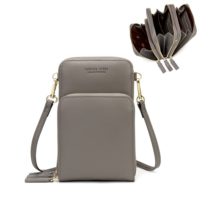 Small Crossbody Cell Phone Purse for Women, Mini Messenger Shoulder Handbag Wallet with Credit Card Slots,Gray