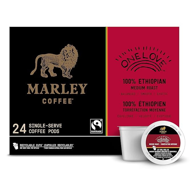 Marley Coffee One Love Medium Roast Coffee, Keurig K-Cup Brewer Compatible Pods, 96 Count ( 4 PACK )