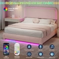 thumbnail image 3 of SIBEDS Queen LED Bed Frame, Teddy Fleece Upholstered Platform Bedframe, No Box Spring Needed, Pink, 3 of 8