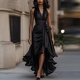 thumbnail image 1 of Mceream Robes de Cocktail pour Femmes Invitées de Mariage Grande Taille Robe Longue Portefeuille en Satin Sans Manches à Col en V à Volants Asymétrique Élégante Robe Formelle Noire TG, 1 of 5