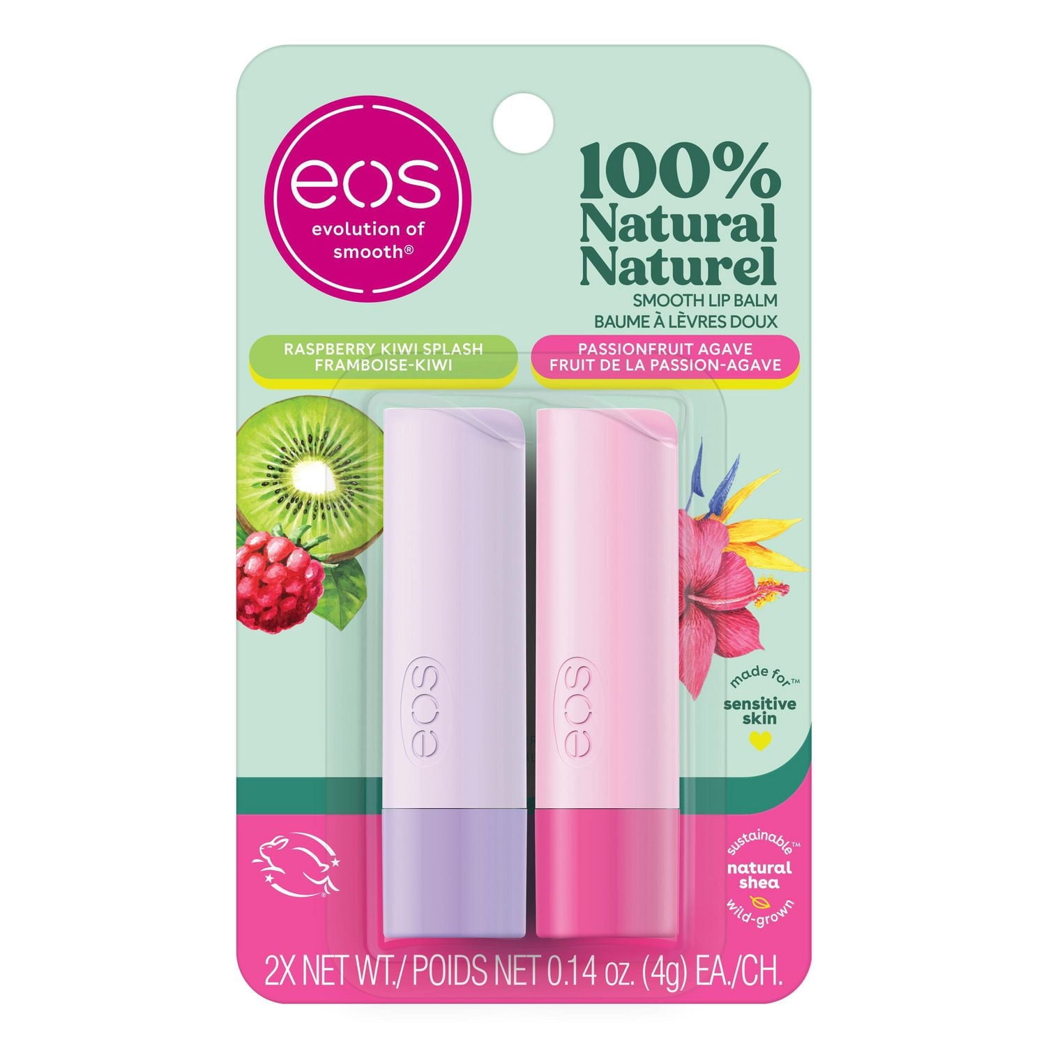 eos 100% Baume à Lèvres Doux; Framboise Kiwi et Fruit De La Passion-Agave;