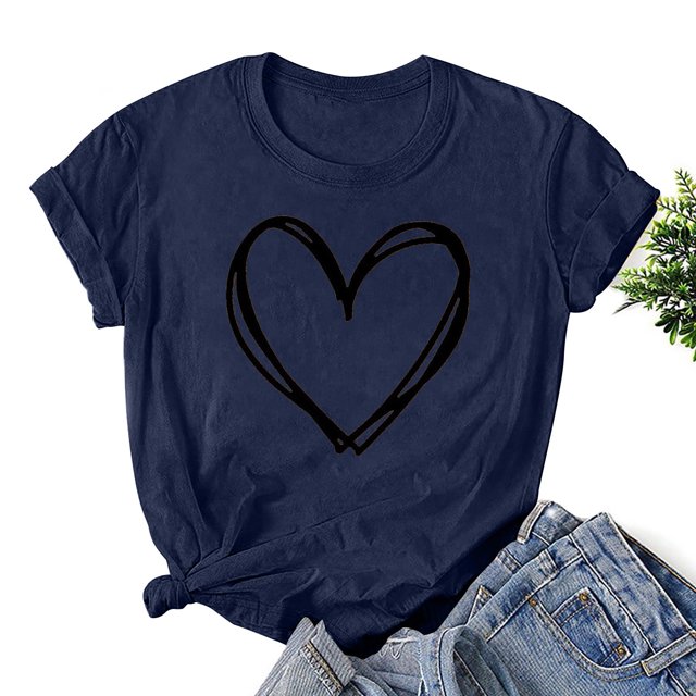 Styesk T-Shirts pour Femmes Confortables Doux Col Rond T-Shirts Chandail Mode Léger Manches Courtes T-shirt Saint-Valentin Graphique Décontracté Grande Taille Hauts Imprimé Cœur Hauts de Sortie