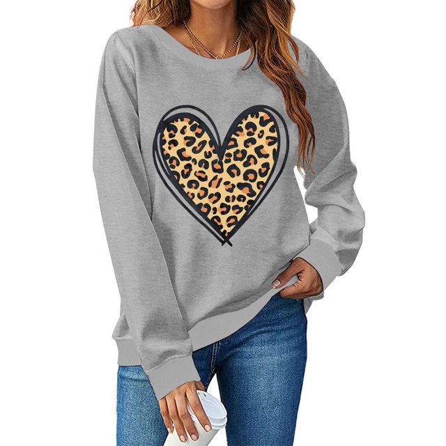 Chemise de Saint-Valentin pour Femmes 2024 Col Rond Chemises Décontractées Cœur d'Amour Graphiques Tees Manches Longues Amples Pull Tops Mode Vacances T-Shirt