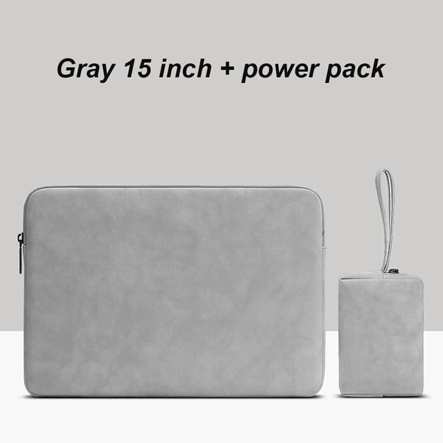 tredstone Laptop Sleeve Leather Waterproof Notebook Bag Zipper Shock-proof Computer Case, Gray, 15 Inches, Charger Bag