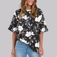 thumbnail image 2 of Pisexur Hauts d'Été pour Femmes Mode Décontractée Manches Courtes Col Rond T-Shirts Confortables Amples Surdimensionnés Imprimé Floral Blouses Hauts Mode T-Shirts Imprimés Graphiques Grande Taille Tops de Sortie S-5TG, 2 of 7