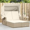 thumbnail image 1 of vidaXL Double Sun Lounger with Canopy and Cushions Beige Poly Rattan, 1 of 5