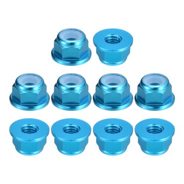 Unique Bargains Nylon Insert Hex Lock Nuts, 10pcs - M4 x 0.7mm Aluminum Alloy Self-Locking Flange Nut (Sky Blue)