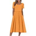 thumbnail image 2 of Robes d'Été pour Femmes 2025 Zeophrasy Robe de Vacances Décontractée pour Femmes, Fête, Quotidien, Plissée, Col Rond, Unie, Manches Courtes, avec Poche, Liquidation à Moins de 5, 2 of 9