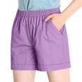 thumbnail image 2 of Ovticza Shorts en Lin pour Femmes Taille Élastique Décontractée Shorts de Plage Confortables avec Cordon Violet 3TG, 2 of 6