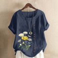 thumbnail image 2 of CHUANK Chemises pour Femmes Dames Liquidation T-Shirts d'Été Décontractés pour Femmes Col Rond Manches Courtes Imprimé Floral Chemise Ample Hauts, 2 of 5