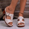 thumbnail image 2 of Sandales à Talons Épais Découpées pour Femmes, Bride à Boucle Ajustable, Mules à Bout Ouvert, Chaussures à Enfiler Rétro pour Robe, Beige, Taille 8,5, 2 of 8