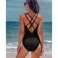 thumbnail image 3 of Charmo Women Ribbed One Piece Swimsuits V Neck Ruched Tummy Control Monokini Bathing Suit, 3 of 6