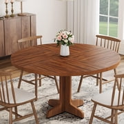 BeesClover Round Dining Table for 4, 47 Inch Kitchen Table with Wooden Base, Circle Dining Table for Dining Room, Living Room, Kitchen(Without Chairs)