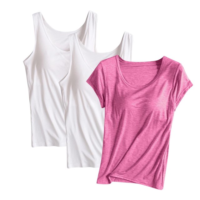 Diufon Lot de 3 Hauts pour Femmes Sans Manches & Manches Courtes Blouse Décontractée d'Entraînement d'Été Basique Col Rond
