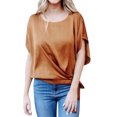 thumbnail image 1 of Women Batwing Short Sleeve Knot Hem Round Neck Blouse Top, 1 of 6