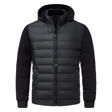 BADHUB Men's Puffer Jacket Color Block with hood Winter Coat Full Zip Long Sleeve Thick Coat Stand Collar Windbreaker Jacket with Pockets Cyber & Monday Deals 2024