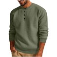 thumbnail image 1 of Penkiiy Men's Solid Color 3-Button Round Neck Waffle Long Sleeved Shirt Army Green, 1 of 8