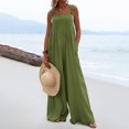 thumbnail image 2 of TrendOFT Womens Casual Summer Jumpsuit Loose Spaghetti Strap Solid Button Pocket Rompers For Women One Piece Overalls Army Green S, 2 of 8