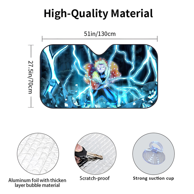 Z-Zenitsu A-Agatsuma Anime Car Sunshade Curtains Heat-insulating Aluminum Suction Cup Blocks UV Rays Car Sun Visor Protector
