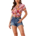 thumbnail image 1 of INSPIRE CHIC Women's Shirts Hawaiian Short Sleeve Tropical Floral Button Down Tops S Bright Pink, 1 of 6