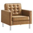 thumbnail image 4 of Modway Loft Tufted Vegan Leather Upholstered 3-Piece Living Room Furniture Set in Silver Tan, 4 of 12