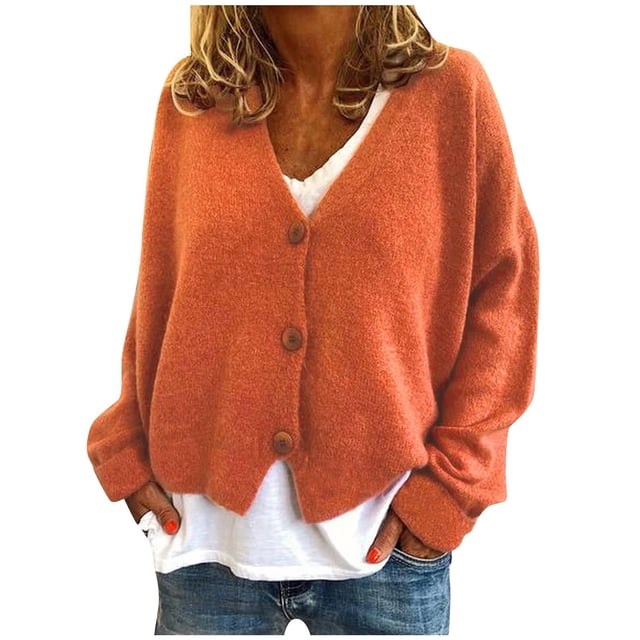 Cardigan en Tricot Uni à Boutons pour Femme, Veste à Manches Longues