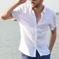 thumbnail image 4 of Mens Linen Short Sleeve Summer Solid Shirts Casual Loose Dress Soft Tops Tee, 4 of 4